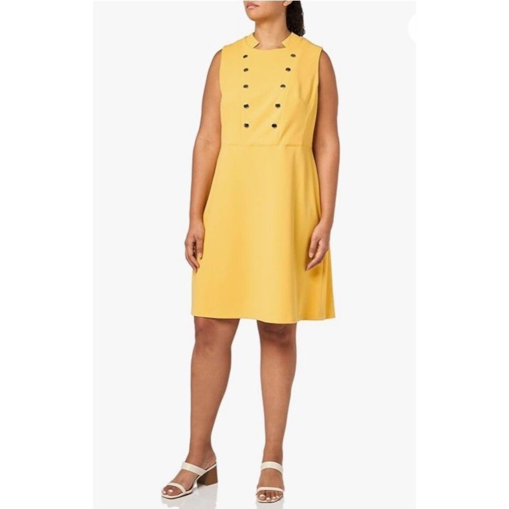 Tommy Hilfiger Women Dress Deep Maize Yellow Plus 18W Mock Collar Business 60s